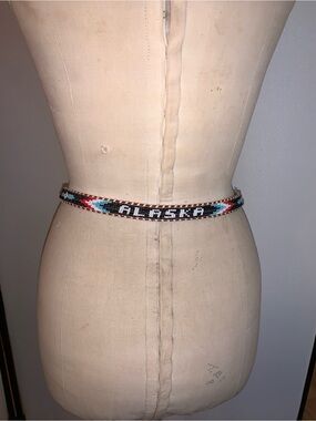 Vintage road trip leather belt native beading “Alaska” 31